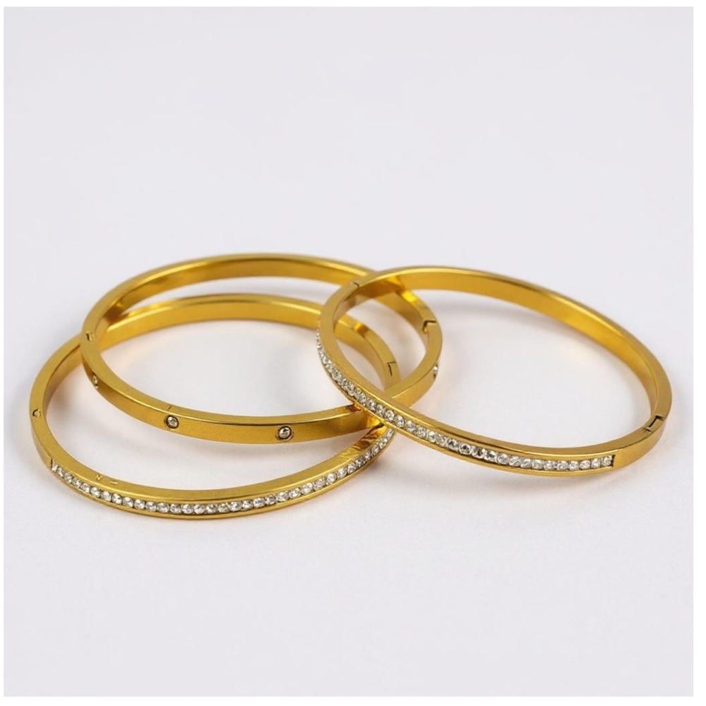 ✨NEW 18K Gold Plated Bangle Set | Tarnish Resistant | Zircon | Screw Lock✨